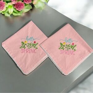 Hand Crafted Pink Floral Embroidered Napkin Set of 2 Hello Spring